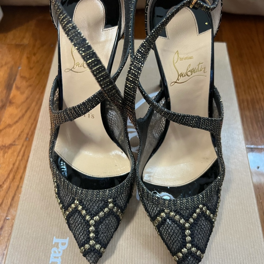 Louboutin Black Twistissima 100 Rete/Dent Bee/Glit Ch/Rin Pumps
